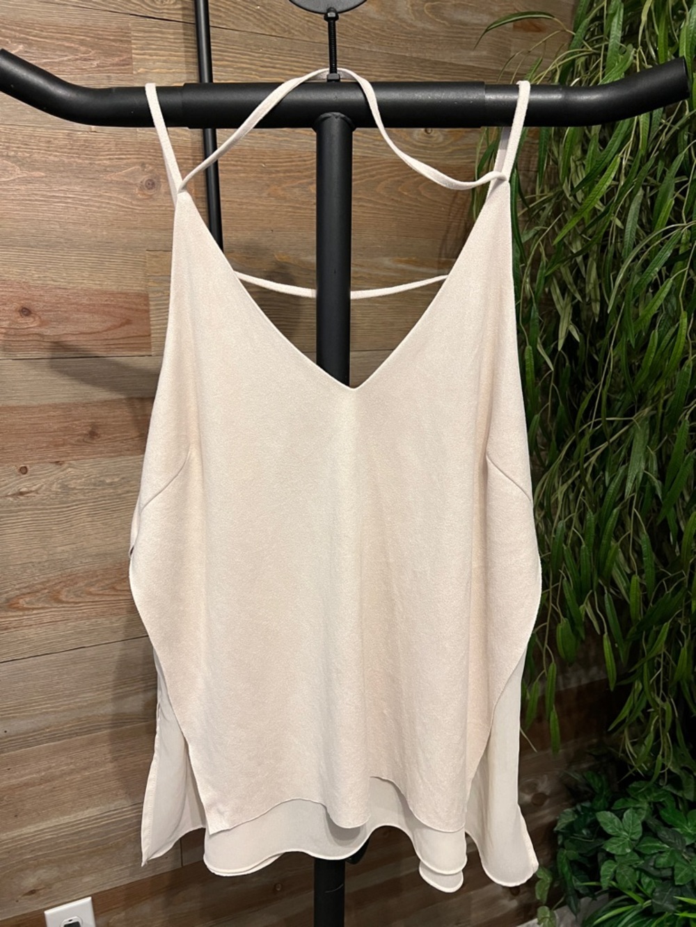 Sans Souci cream faux suede & chiffon cami tank. XL